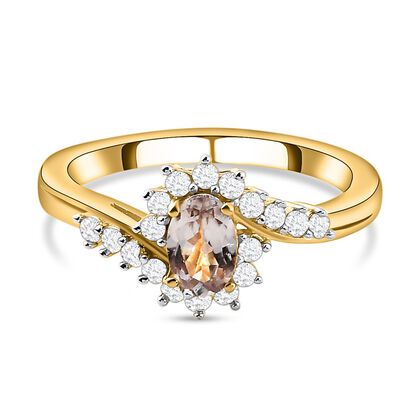 AAA Turkizit und wei&szlig;er Zirkon Ring, 925 Silber Gelbgold Vermeil (Gr&ouml;&szlig;e 21.00) ca. 0.82 ct