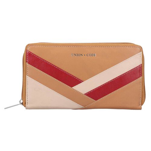 CLOSE OUT: Echtleder Patchwork Brieftasche, Nude image number 0