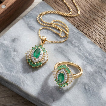 D&rsquo;Joy AAA Kagem sambischer Smaragd und Moissanit Anh&auml;nger mit 50cm Kette und Ring