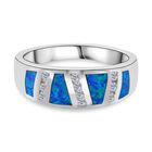 Simulierter Blauer Opal, Weißer Zirkonia Ring 925 Silber rhodiniert (Größe 18.00)