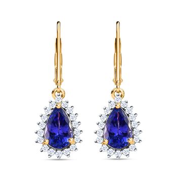 AAA Tansanit, Wei&szlig;er Diamant Ohrringe 585 Gold ca. 2.10 ct