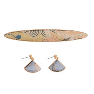 LA MAREY Signature - Song Brokat Seiden-Haarnadel und Ohrringe, Beige, Geschenkbox