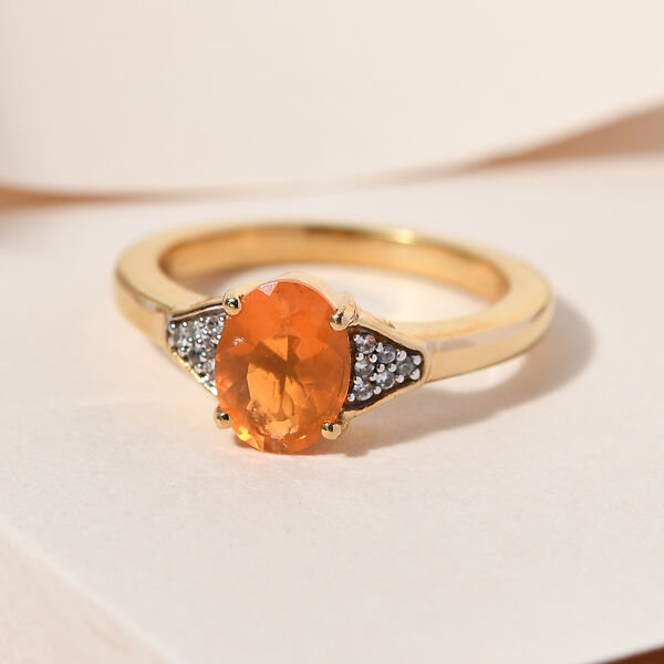 Feuer opal und Zirkon Ring 925 Silber vergoldet image number 2