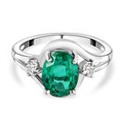 Smaragd-Triplett-Quarz und weißer Zirkon-Ring, 925 Silber platiniert (Größe 16.00) ca. 2,88 ct