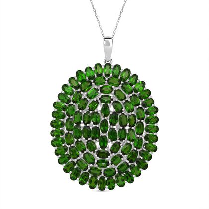 Nat&uuml;rlicher Chromdiopsid Anh&auml;nger mit Kette ca. 50 cm, 925 Silber rhodiniert ca. 21.22 ct