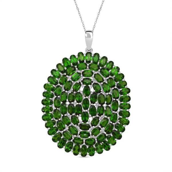 Nat&uuml;rlicher Chromdiopsid Anh&auml;nger mit Kette ca. 50 cm, 925 Silber rhodiniert ca. 21.22 ct