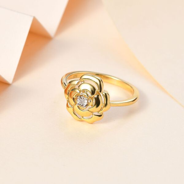 Weißer Diamant P Rosendesign-Ring, 925 Silber 750 Gelbgold Vermeil (Größe 21.00) image number 2