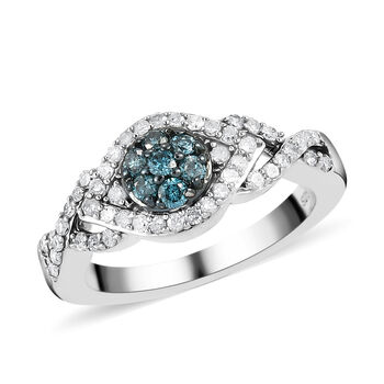 Blauer und wei&szlig;er Diamant-Ring, 925 Silber platiniert  ca. 0,50 ct