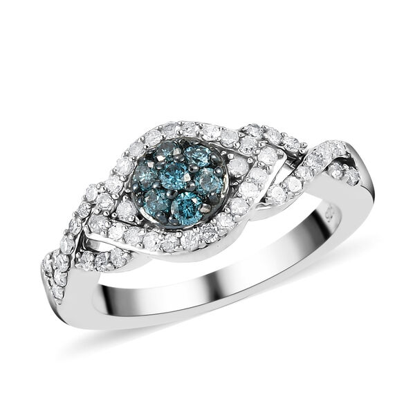 Blauer und weißer Diamant-Ring, 925 Silber platiniert  ca. 0,50 ct image number 4