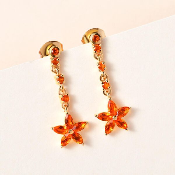 Salamanca Feueropal florale Ohrh&auml;nger, 925 Silber vergoldet, 0,73 ct. image number 2