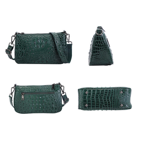 Schultertasche aus 100% echtem Leder mit Kroko-Prägung, Grün  image number 4