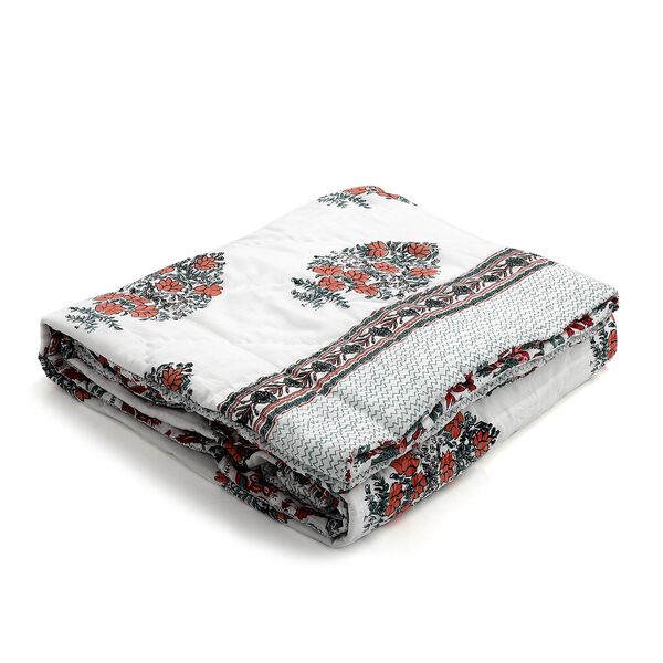 Handgequiltete Baumwoll-Voile-Steppdecke mit Blockdruck, inklusive Stofftasche, blau image number 4