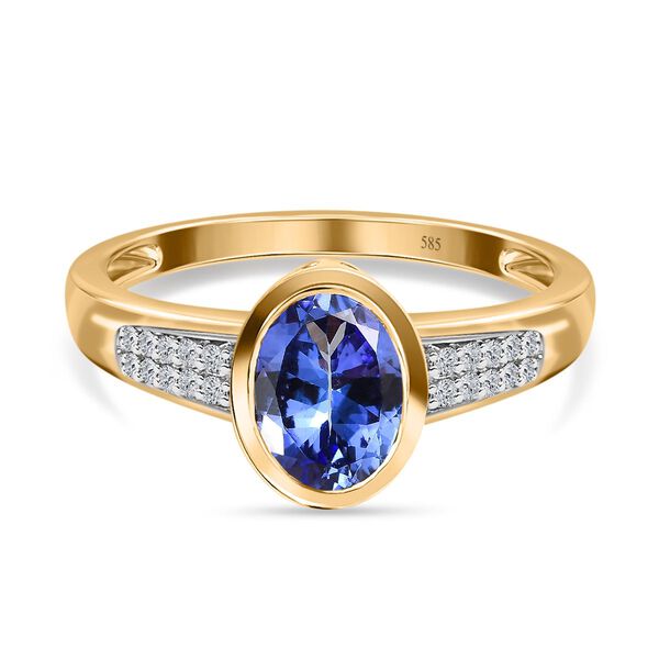 AAA Tansanit und Diamant Ring in 585 Gelbgold - 1,63 ct.