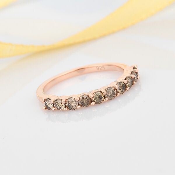Champagner Diamant Half Eternity Ring 925 Silber Rose Gold Vermeil image number 2