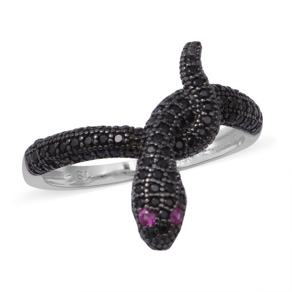 Schwarzer Spinell und Roter Zirkonia Schlange Ring 925 Silber rhodiniert  ca. 1,06 ct image number 0