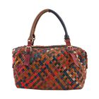 CHAOS BY ELSIE - Gewobene Umh&auml;ngetasche aus echtem Leder, 25x10x21 cm, Karomuster, Orange