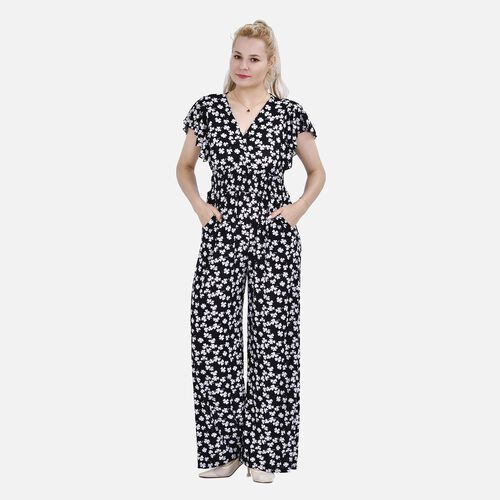 Jumpsuit mit gesmokter Taille und Flatterärmel, 70's