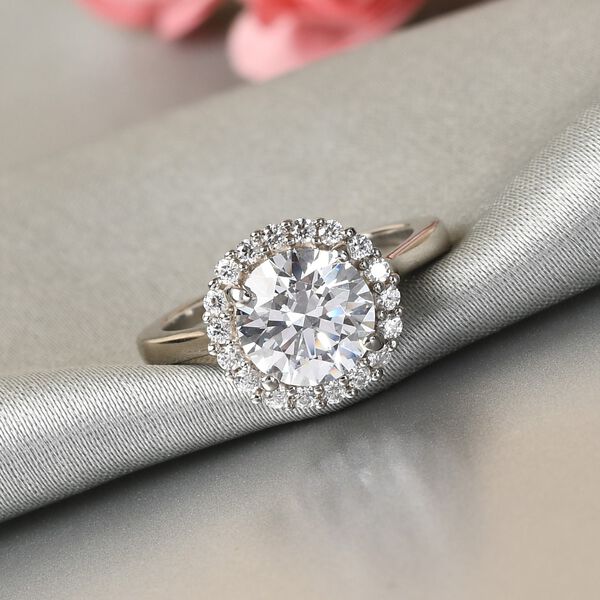 LUSTRO STELLA Hergestellt mit ZIRKONIA Halo Ring 925 Silber Platin-&Uuml;berzug (Gr&ouml;&szlig;e 16.00) ca. 3,71 ct image number 2