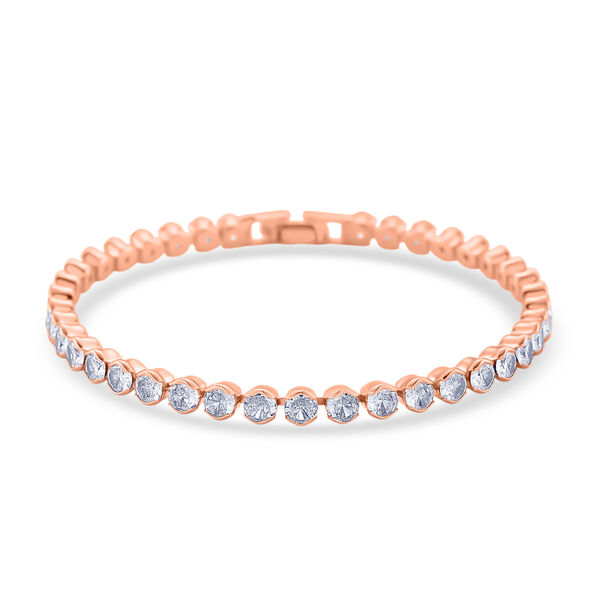 Wei&szlig;es Rund-Schliff Zirkonia 19cm Armband in Ros&eacute;goldton