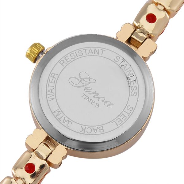 Genoa Time V2 - PC21S Japanisches Uhrwerk, Gehäuse mit weißen Kristallakzenten und PNP-Goldplattierung, rundes Zifferblatt mit weißen Ziffern und Kristallen, roten Zirkonia und weißen Kristallen image number 5