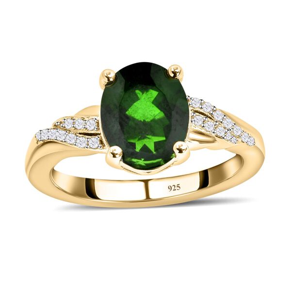 Nat&uuml;rlicher Chromdiopsid und wei&szlig;er Zirkon-Ring, 925 Silber Zweifarbige Beschichtung  ca. 2,95 ct