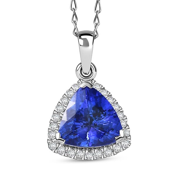 RHAPSODY zertifizierter und gepr&uuml;fter AAAA Tansanit und VS-EF Diamant Anh&auml;nger mit 50cm Kette in 950 Platin - 3,17 ct.