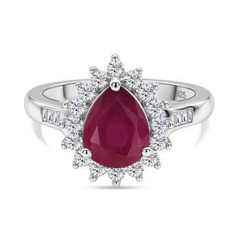 Afrikanisher Rubin(Fissure gef&uuml;llt) und Zirkon Ring 925 Silber platiniert (Gr&ouml;&szlig;e 20.00) ca. 3,14 ct