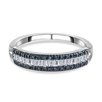 Wei&szlig;er und blauer Diamant Ring, 925 Silber platiniert (Gr&ouml;&szlig;e 20.00) ca. 0.25 ct