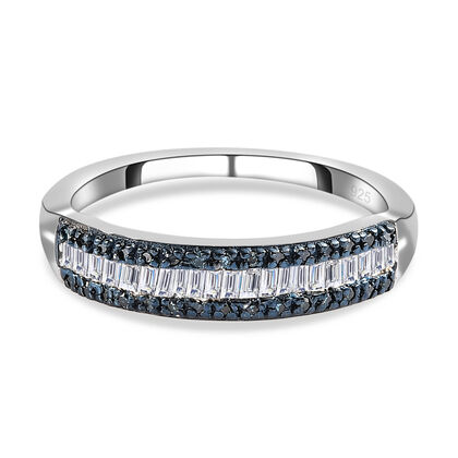 Wei&szlig;er und blauer Diamant Ring, 925 Silber platiniert (Gr&ouml;&szlig;e 20.00) ca. 0.25 ct