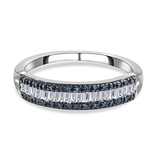 Weißer und blauer Diamant Ring, 925 Silber platiniert (Größe 20.00) ca. 0.25 ct image number 0