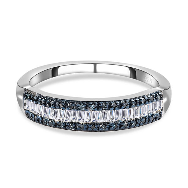 Wei&szlig;er und blauer Diamant Ring, 925 Silber platiniert (Gr&ouml;&szlig;e 20.00) ca. 0.25 ct
