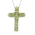 Natürlicher Peridot Kreuz Anhänger mit Kette, ca. 50 cm, 925 Silber platiniert, ca. 9.05 ct