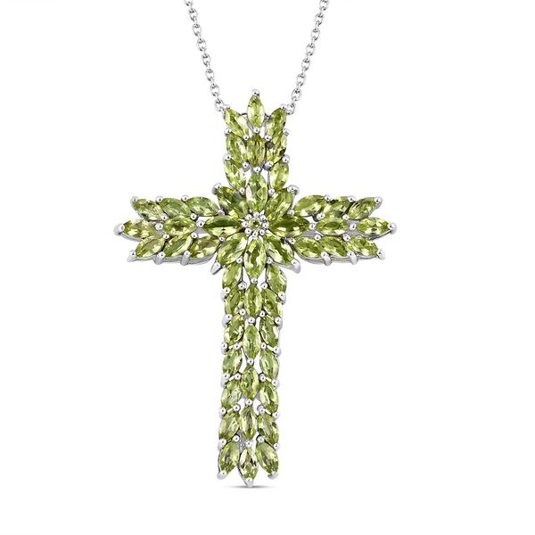 Natürlicher Peridot Kreuz-Anhänger mit Kette in Silber image number 0