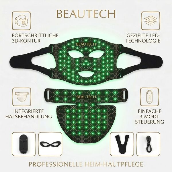 BEAUTECH Gesichts und Dekollet&eacute; maske, LED Lichttherapie, Schwarz image number 1