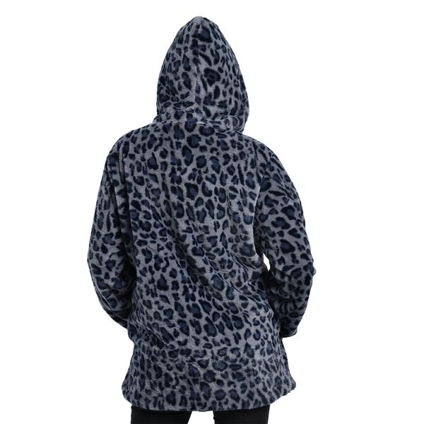 LA MAREY - Kunstfell Wintermantel mit Kapuze, Leopardenmuster, Größe L, Grau  image number 12