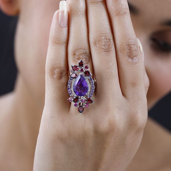 AA afrikanischer Amethyst, Rhodolith Granat und Zirkon-Ring - 8,64 ct. image number 3