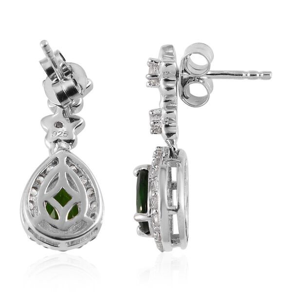 Chrom Diopside und Zirkon Halo Tropfen Ohrhänger 925 Silber Platin-Überzug 2.1 (Größe 20.00) ca. 2,14 ct  image number 4