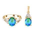 Pfau Quarz Triplette Schmuckset 925 Silber 750 Gelbgold Vermeil ca. 5,75 ct.