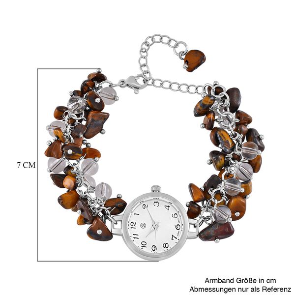 Strada Tigerauge-Perlenuhr, Japanisches Uhrwerk, Legierungsgeh&auml;use, Wei&szlig; mit schwarzen Ziffern image number 5
