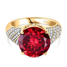 D’joy Lab Created Padparadscha-Saphir, Weißer Zirkon Ring 925 Silber 750 Gelbgold Vermeil (Größe 17.00) ca. 9,31 ct
