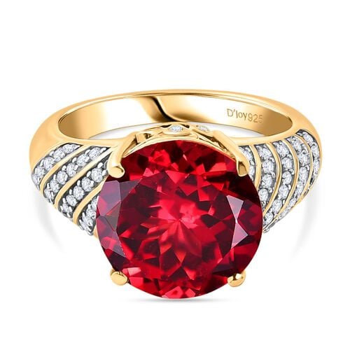 D’joy Lab Created Padparadscha-Saphir, Weißer Zirkon Ring 925 Silber 750 Gelbgold Vermeil (Größe 17.00) ca. 9,31 ct image number 0