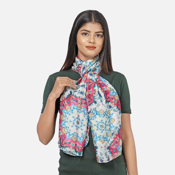 100% nat&uuml;rlicher Satin Seiden Schal, Mandala Muster, Rot image number 3