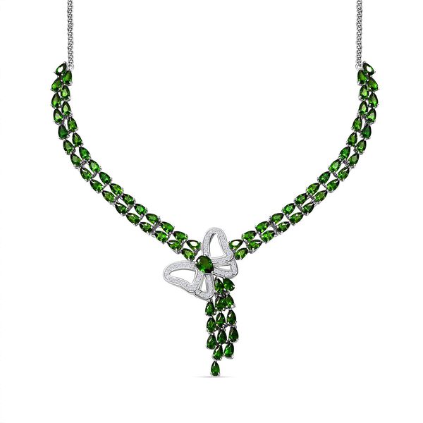 Natürliche Chromdiopsid und Zirkon-Halskette, 45 cm - 21,02 ct. image number 0