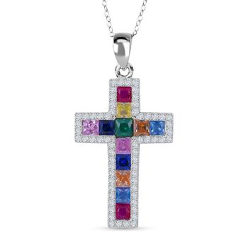 LUSTRO STELLA - Gr&uuml;ner Zirkonia, Mehrfarbiger Zirkonia Anh&auml;nger mit Kette, 925 Silber rhodiniert ca. 2.78 ct