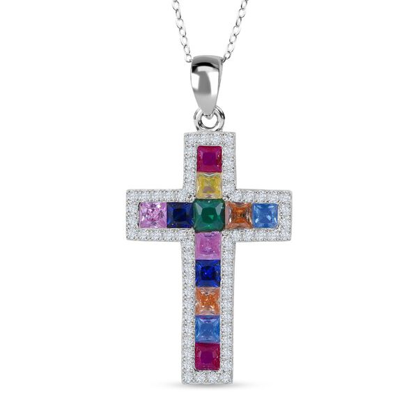 LUSTRO STELLA - Gr&uuml;ner Zirkonia, Mehrfarbiger Zirkonia Anh&auml;nger mit Kette, 925 Silber rhodiniert ca. 2.78 ct