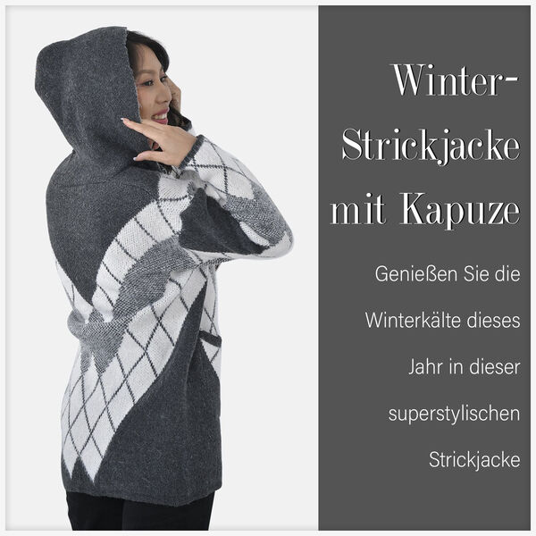 Winter-Kapuzenpullover mit 2 Taschen, Schwarz und wei&szlig; image number 4