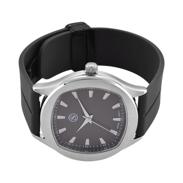 STRADA - Uhr mit japanischem Uhrwerk, silbernem Geh&auml;use und schwarzem Silikonarmband image number 5