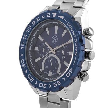 STRADA - Japanisches Uhrwerk mit rotierbarem Skalenring und Edelstahl, bicolor, Blau und Silber