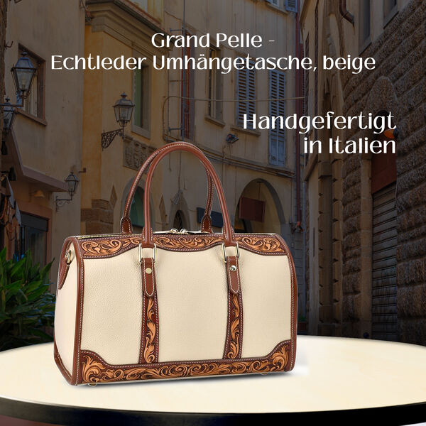 Grand Pelle  - Echtleder Umhängetasche, 34,5x15x21 cm, beige image number 2