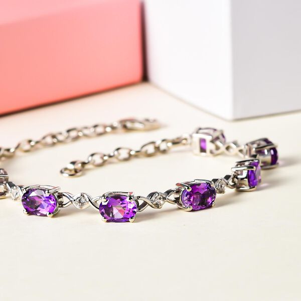 Nat&uuml;rliches, marokkanisches Amethyst und Zirkon-Armband, 925 Silber platiniert, 6,22 ct. image number 2